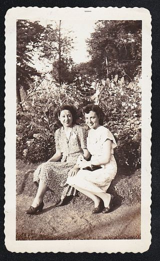Vintage Antique Photograph Two Young Women Sitting In The Garden