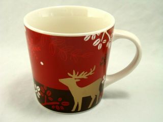 Starbucks 2009 Bone China Red Reindeer Coffee Bean Trees Holiday Mug Cup
