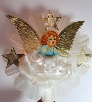 Vintage National Tinsel Co.  Angel Hair Spun Glass Angel Tree Topper