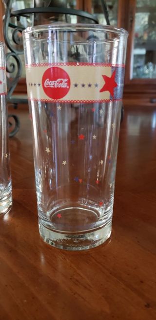 Coca Cola Set Of 4 Drinking Glasses With Stars And Stripes