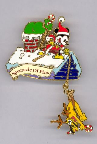 Disney Spectacle Event Santa Mickey Mouse Pulling Up Dog Pluto Dangle Pin