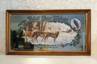 1991 Terry Doughty Pabst Blue Ribbon Wildlife Country Beer Wall Mirror Sign Deer