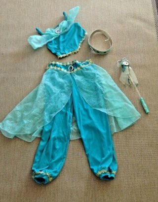 Disney Parks Girls Jasmine Outfit Size Med7/8 W/headpiece And Wand