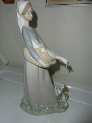 Lladro Woman With Goose And Dog Figurine