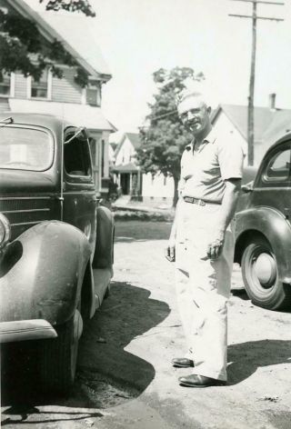 Nt560 Vtg Photo Man With His Car,  Cranston Ri C 1949