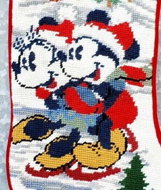 Vintage Disney Mickey Minnie Mouse Needlepoint Christmas Holiday Stocking 17 "