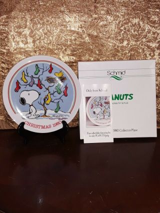 Schmid Charles Schulz 1980 Peanuts Christmas Plate 7 1/2 " Snoopy And Woodstock