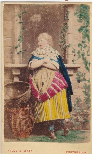 Antique Cdv Photo.  Hand Tinted Lady With Baskets,  Portobello Studio