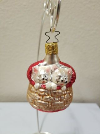 Vintage West German Blown Glass Christmas Ornament Cat Kittens In A Basket