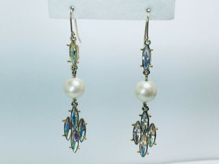 Vintage Yves St Laurent Gold Tone Faux Pearl Rhinestone Iridescent Earrings
