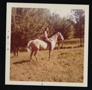 Vintage Antique Photograph Young Girl Sitting On Horse In Field 1972