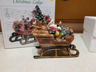 Fitz And Floyd Holiday Musical Christmas Lodge Sleigh Here Comes Santa Claus