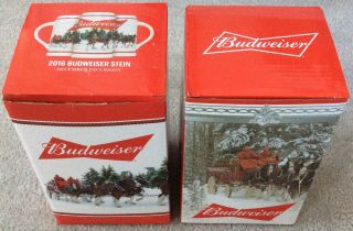 2016 & 2017 Budweiser (anheuser Busch) Holiday Christmas Beer Steins,