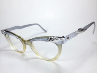 American Optical Vintage Cat - Eye Prescription Eyeglasses Aluminum 48 - 22 5 3/4 A2