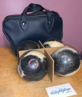 4 Vtg Swirl Candlepin Duckpin Bowling Balls With Bag / Case & Divider & Brush