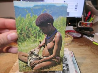Other Old Postcard Papua Guinea Woman Breast Feeding Pig Baby Native Black