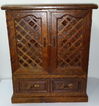 Vintage Made In Japan Wood Jewelry Box / Chest Mini Armoire 5 Drawers 11.  4 " Tall
