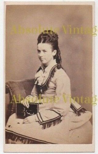 Cdv Photo Fashionable Young Lady With Book J.  Douglas Thornhill Scotland C.  1870