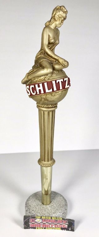 Schlitz Beer Girl On The World Logo Beer Tap Handle 12” Tall -
