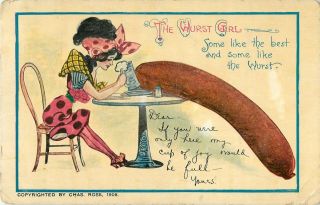 1909 " The Wurst Girl " Comic,  Charles Rose Company Postcard
