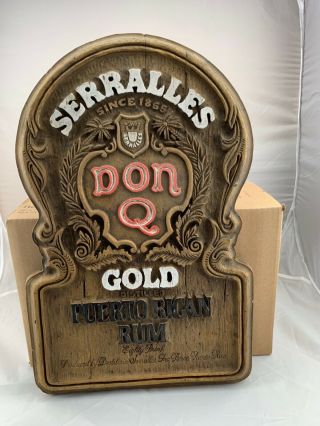 Vintage Serralles Don Q Gold Puerto Rican Rum Wood Hanging Bar Shield Sign 1970s