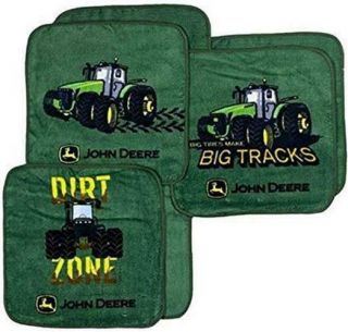 John Deere Tractor Wash Cloths Big Tires Tracks Dirt Zone Bathroom Decor Set/6