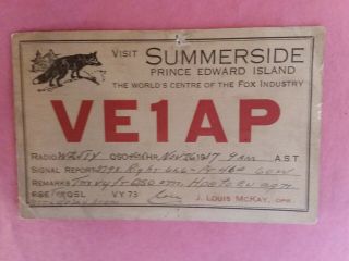 Ve1ap - Summerside,  P.  E.  I.  - The Worlds Centre Of The Fox Industry - 1937 - Qsl