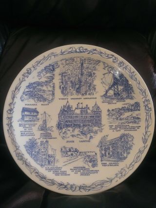 York City,  State Plate By Vernon Kilns Usa No Chips/blue And White
