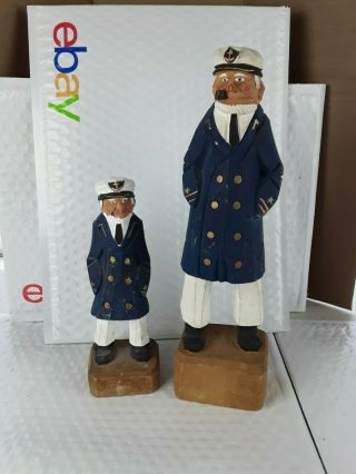 Vintage Pair Wooden Hand Carved Sea Ship Captain Sailors Nautical Figurines