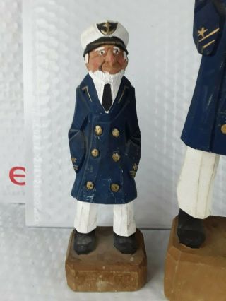 Vintage PAIR Wooden Hand Carved Sea Ship Captain Sailors Nautical Figurines 2