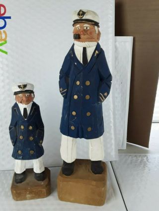 Vintage PAIR Wooden Hand Carved Sea Ship Captain Sailors Nautical Figurines 3