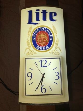 Vintage Miller Lite A Fine Pilsner Beer Lighted Clock 24” By 12”