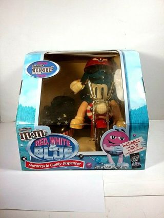 M & M Candy Dispenser Red,  White & Blue Motorcycle