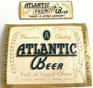 Vintage Atlantic Premium Beer Bottle Label Orlando Florida Fl With Neckband