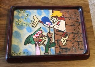 Ren And Stimpy Fan Art Framed Painting " My Hero " 10 - 15 - 93