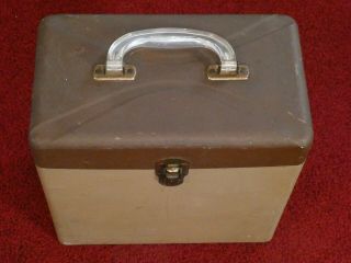 Early Orig Vintage 78 Rpm Record Carrying Case Textured Tan & Brown Metal