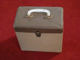 Early Orig Vintage 78 RPM RECORD CARRYING CASE Textured Tan & Brown Metal 2