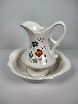 Vintage Treasure Craft Wash Basin Pitcher And Bowl Flowers 2