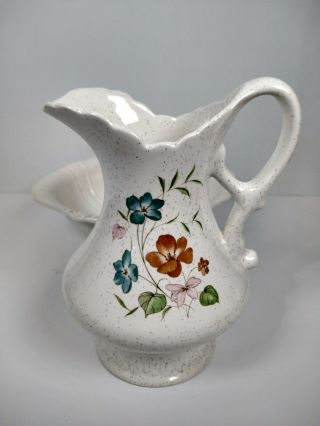 Vintage Treasure Craft Wash Basin Pitcher And Bowl Flowers 3