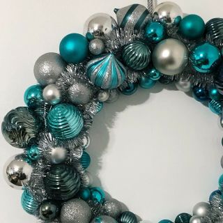 Martha Stewart Blue Silver Christmas Ornament Wreath Plastic Vtg Mercury Style 3
