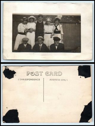 Rppc Photo Postcard - Group Of 4 Men & 4 Women Outside D27