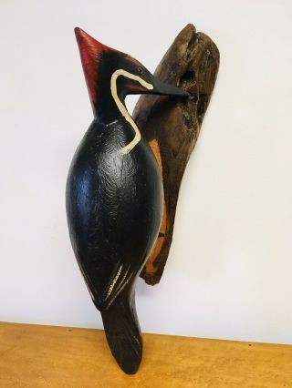 Large Jim Slack Shorebird Pileated Woodpecker Hand Carved And Signed