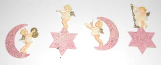 Vtg Germany Celluloid Christmas Ornament Angels Moon Stars Figures Band Plastic