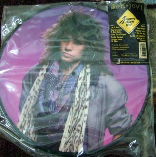 1986 Bon Jovi Slippery When Wet Picture Disc Lp Record Vinyl & 11 " Cloth Patch
