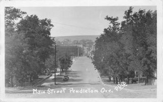 Vintage Rppc Main Street Pendleton Oregon Small Town Real Photo Postcard