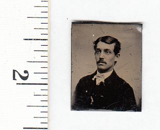 Civil War Era Miniature Gem Tintype Photo Young Man W/mustache.  575y