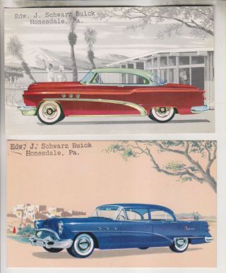 2 Vintage Ad Postcards - Schwarz Buick Honesdale Pa - Riviera 45r & Special 41d