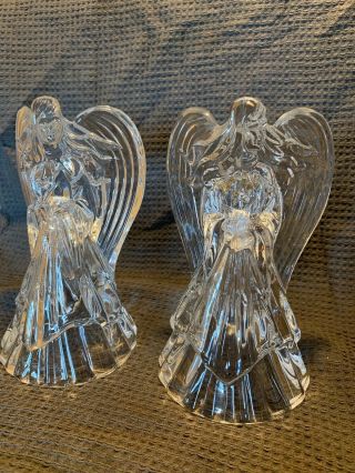Set Of 2 - Deplomo Heavy Lead Crystal Angel Candle Holders Usa