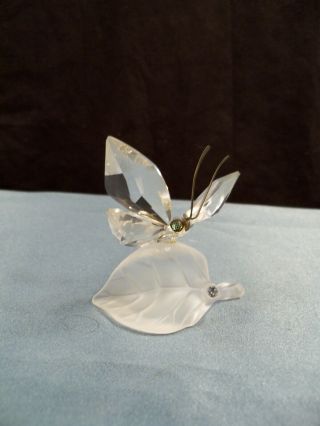 Swarovski Crystal Butterfly On Frosted Leaf Figurine - Swan Logo