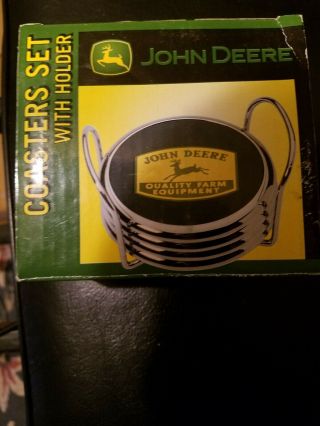 John Deere Tractor Coasters Set Of 4 In Holder - Never Opened